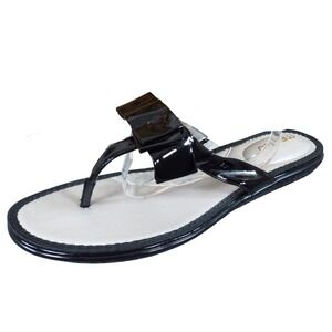 Me Too Brianna Women Sandal Size 11 Casual Black Patent Bow Thong Flats